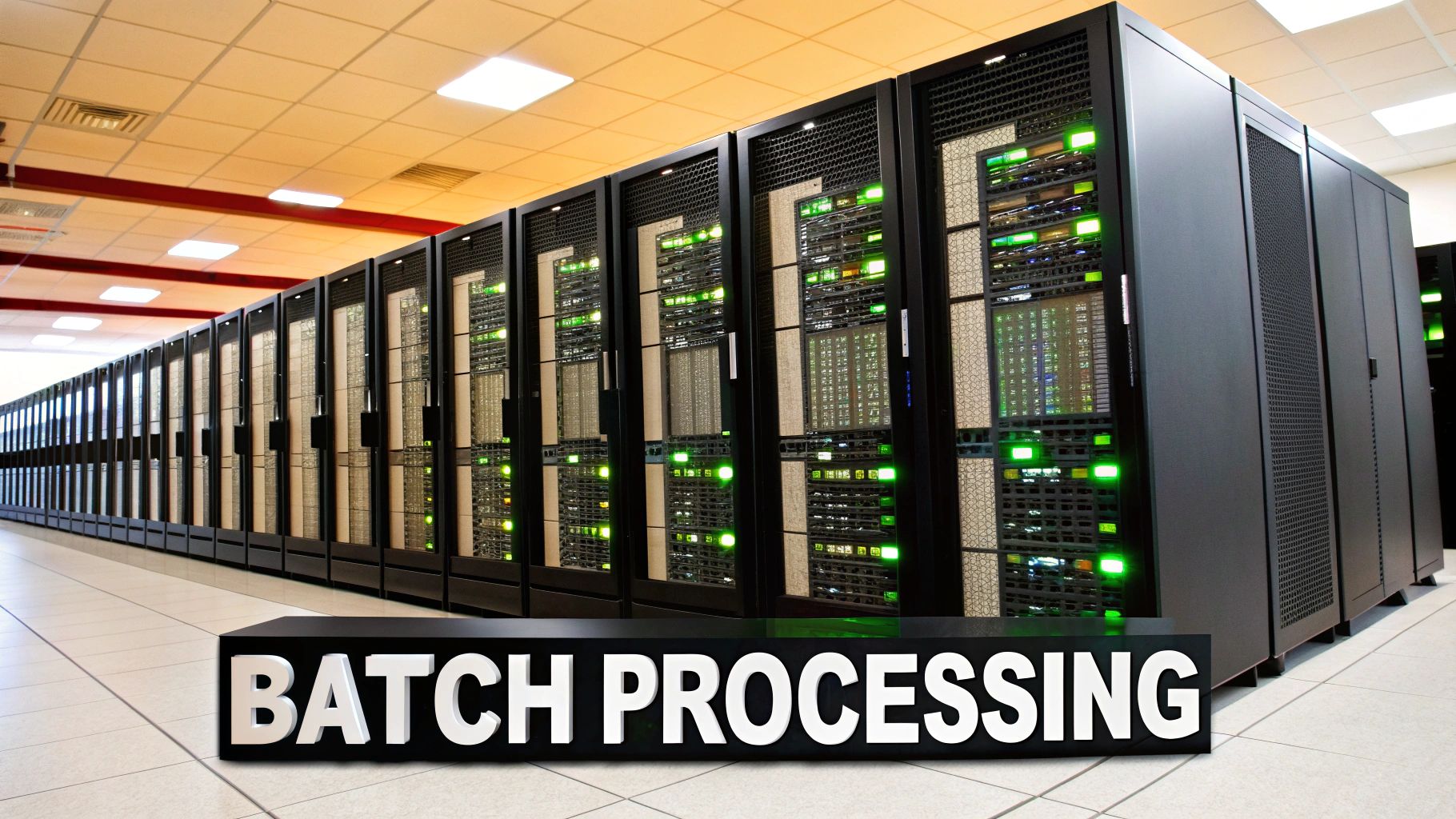 Diagram showing a batch processing workflow from data sources to a data warehouse