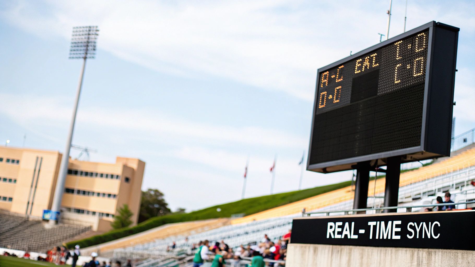 A network of interconnected data nodes, illustrating the concept of real-time synchronization between different databases.