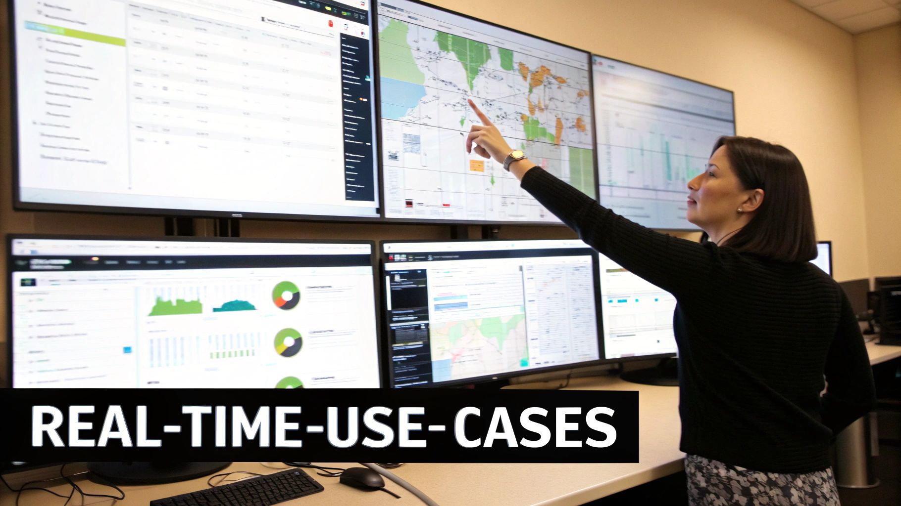 A person interacting with a futuristic dashboard showing streaming data visualizations
