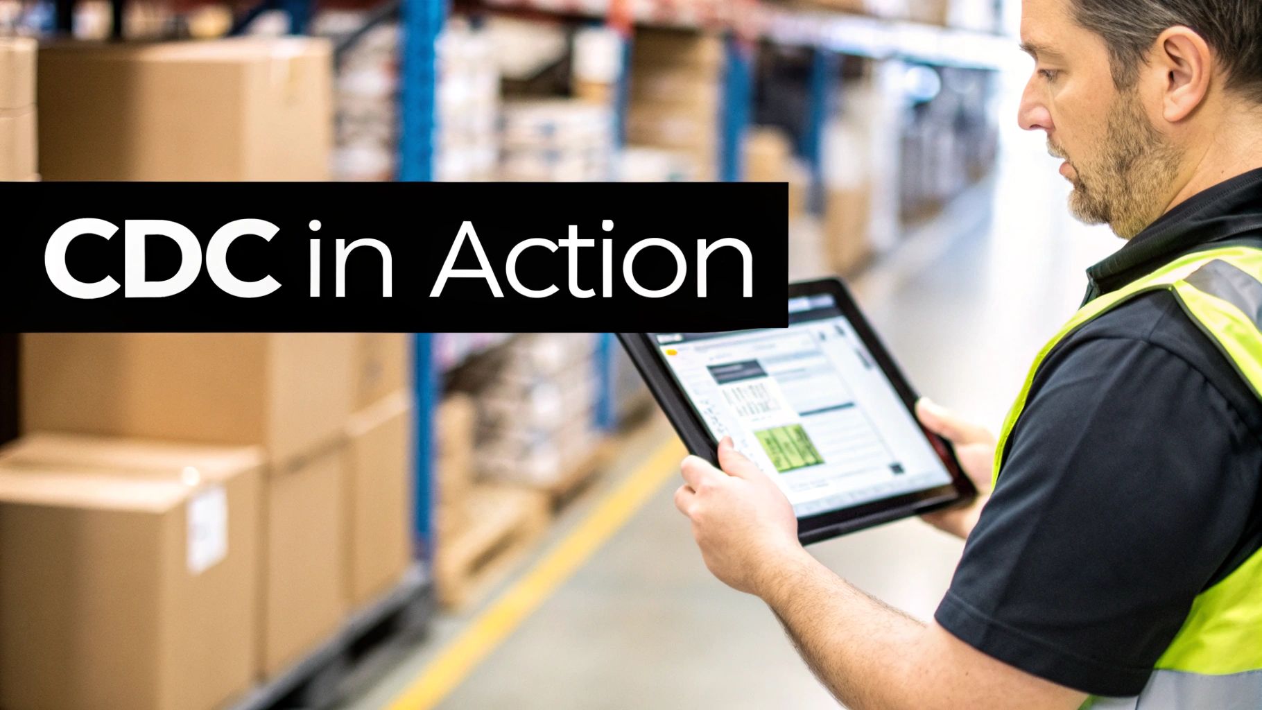 A person at a desk analyzing real-time data visualizations on multiple screens, representing CDC in action.