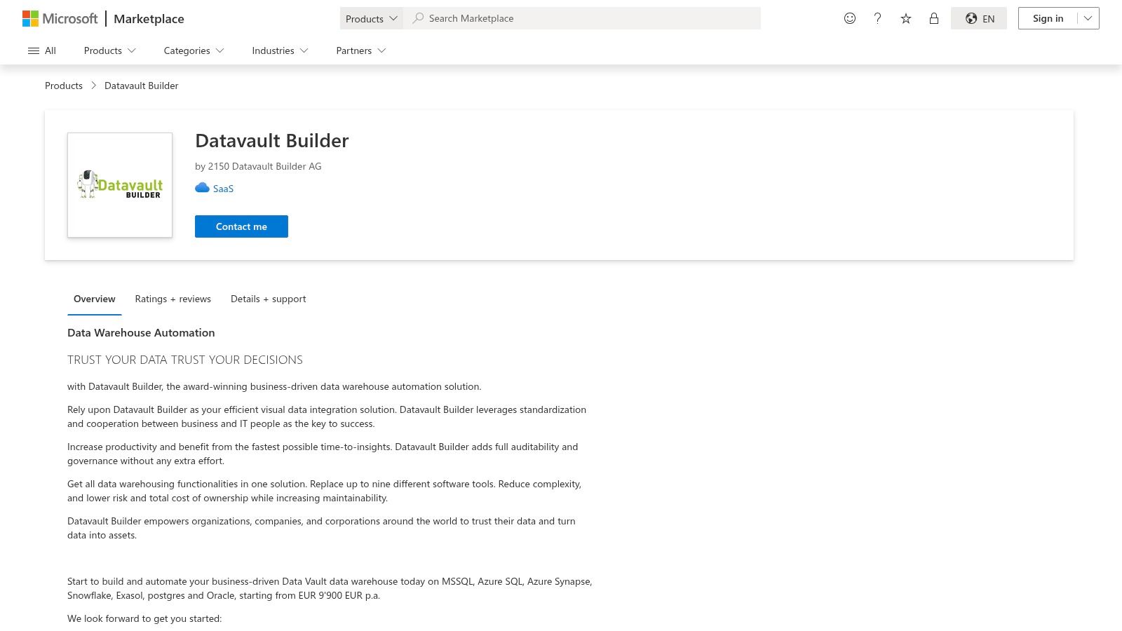 Microsoft AppSource — Datavault Builder (SaaS)