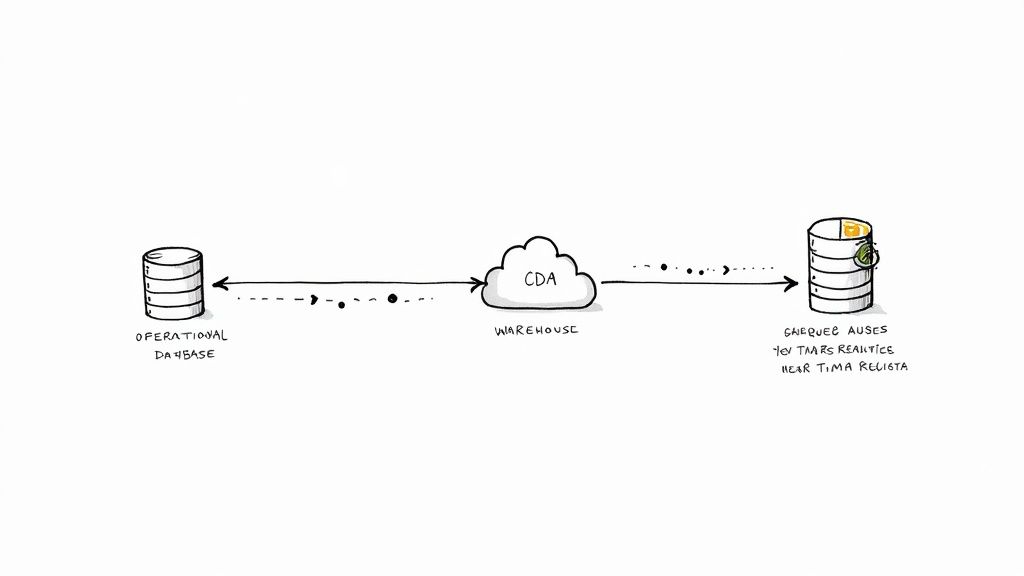 Diagram showing data flow from an operational database to a CDA warehouse and analytical reporting.