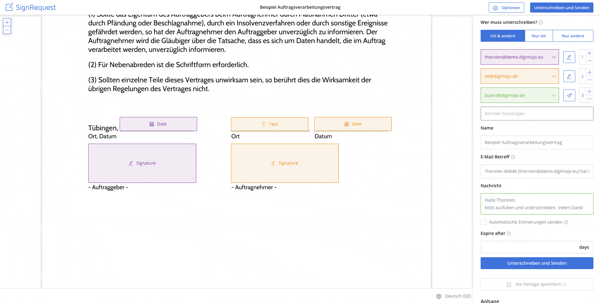 SignRequest - Empfänger und Unterzeichner festlegen