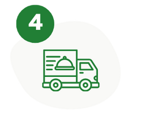 Grüne Lieferwagen-Ikone mit einem Essensdeckel auf der Seite und einer grünen Nummer 4 in einem Kreis oben links.