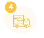 Gelbes Symbol eines Lieferwagens mit einem Sonnensymbol auf der Ladefläche und der Zahl 4 im Kreis.