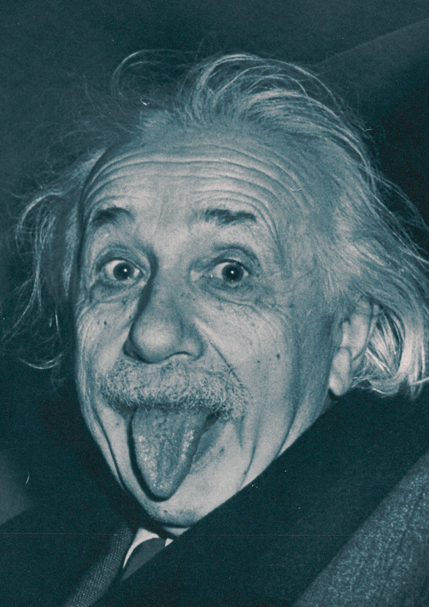 Albert Einstein sticking his tongue out.