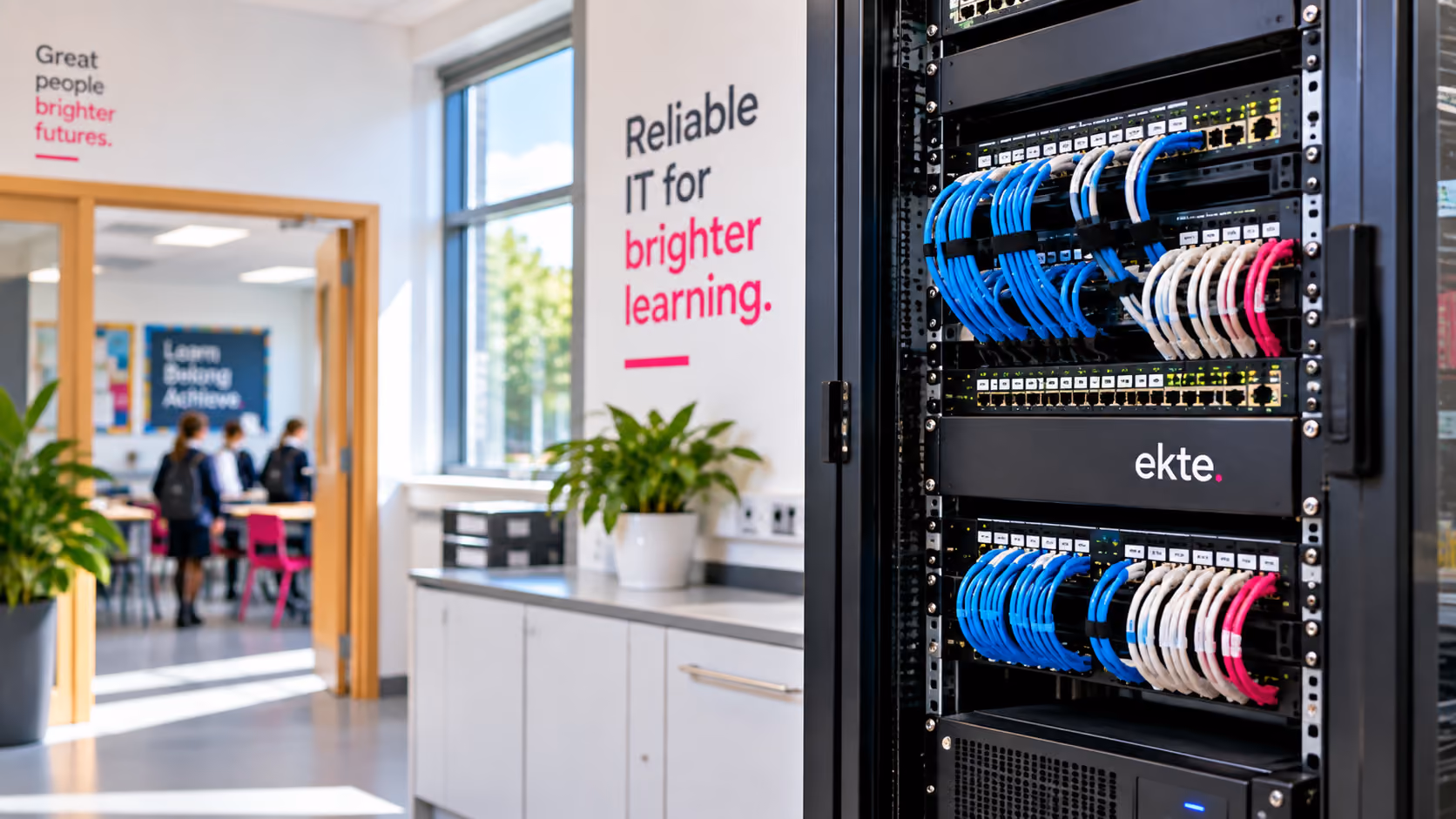 Network switches and cabling inside a server cabinet