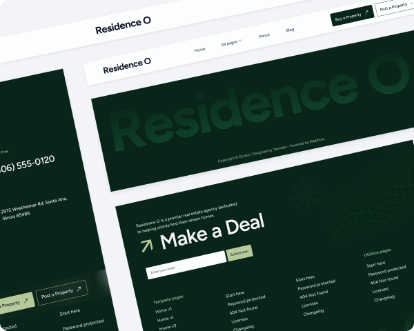 3 navs & footers - Residence O - A Scaleable Real Estate Webflow Template