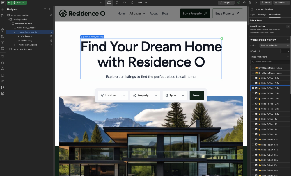 Webflow Interactions - Residence O - A Scaleable Real Estate Webflow Template