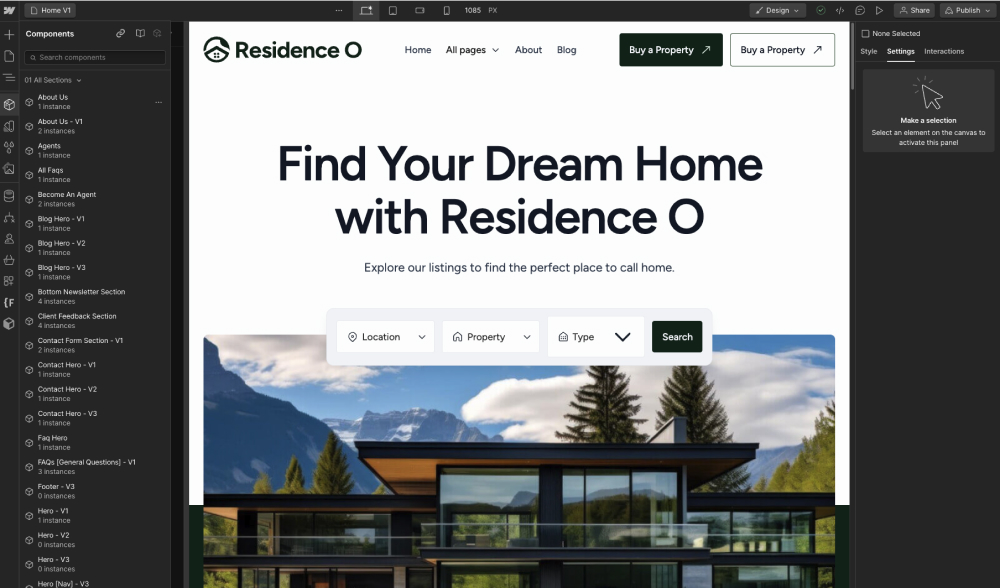 Webflow Section Components - Residence O - A Scaleable Real Estate Webflow Template