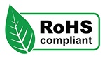 RoHS compliant certification logo with green leaf.