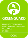 UL GREENGUARD Gold certification logo for low chemical emissions.