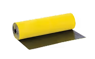 Roll of yellow self-adhesive acoustic damping membrane for soundproofing surfaces.