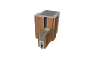 Cross-section of a wooden acoustic soundproof door showing layered sound-insulating core.
