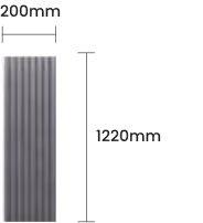 Grey fluted acoustic plank sized 200mm by 1220mm.