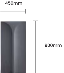 Grey acoustic tile with curved relief, sized 450mm by 900mm.