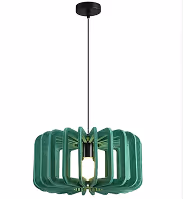 Green ribbed felt acoustic pendant lamp with rounded sound-absorbing shade.