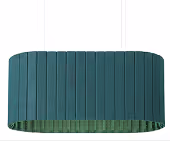 Teal ribbed felt acoustic pendant lamp for sound absorption in interiors.