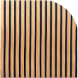 Close-up swatch of an acoustic wood slat panel in a honey oak finish.
