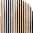 Close-up swatch of an acoustic slat panel with black slats on white felt.