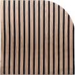 Close-up swatch of an acoustic wood slat panel in a dark walnut finish.