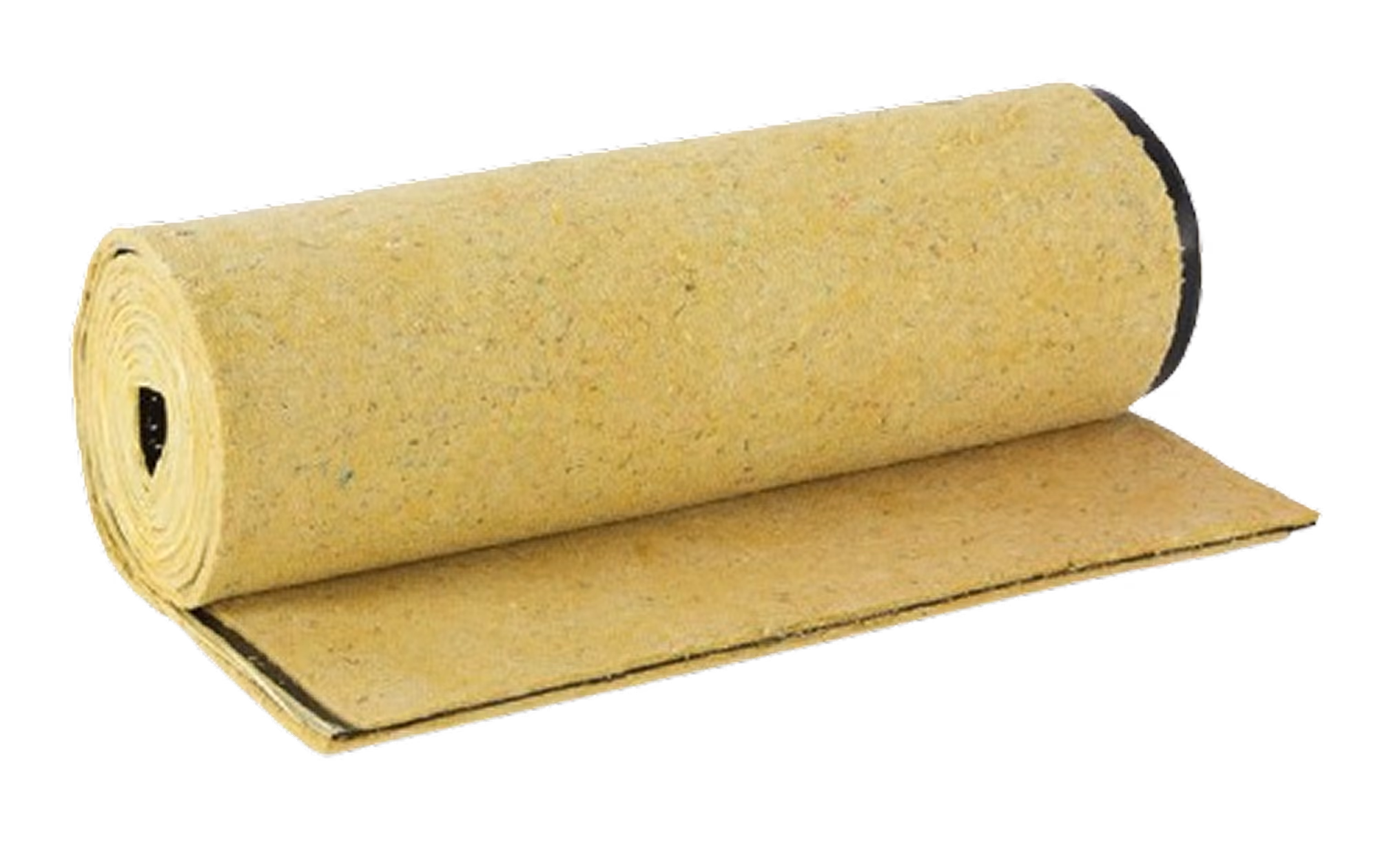 Partly unrolled roll of beige acoustic felt underlay.
