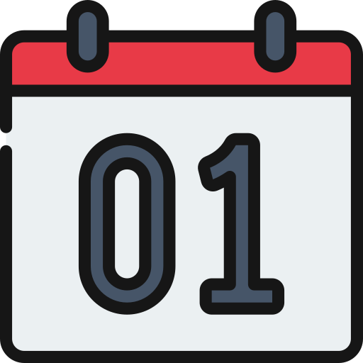 Calendar icon showing the date 01 with a red top border.