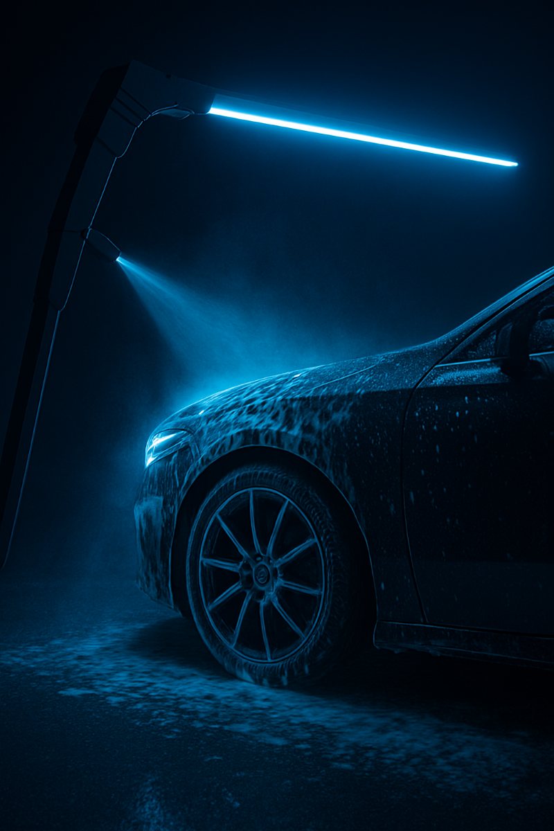 Vozidlo během bezdotykového mytí v automatické myčce