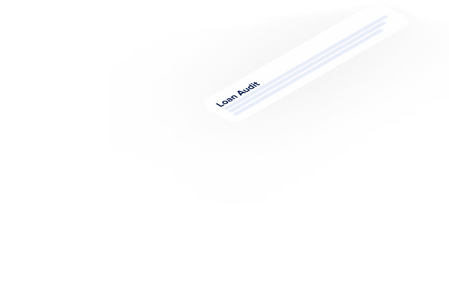 White rounded rectangular tag with the bold text 'Loan Audit' and three horizontal light blue lines on a dark background.