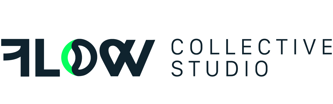 Flow Collective Studio logo with stylized typography and green accent