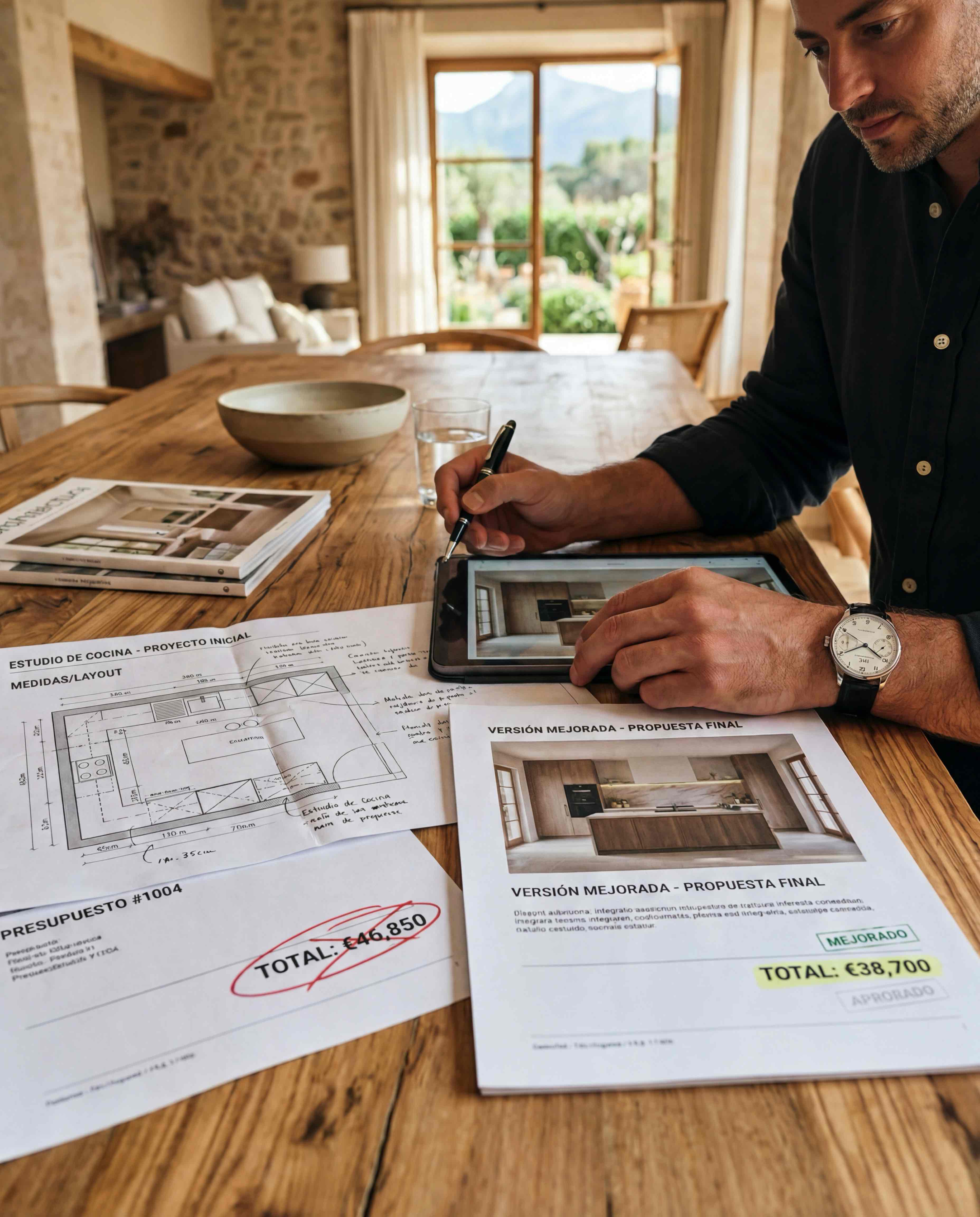 Kitchen plan review and optimization with improved design and better price proposal on table, AXON premium kitchen service