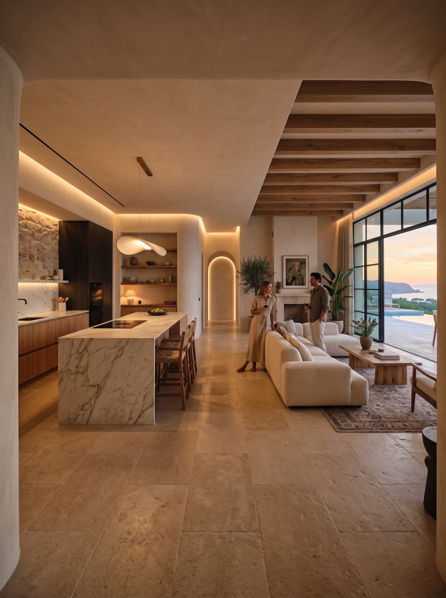 Luxury villa interior designed around natural movement and open transitions