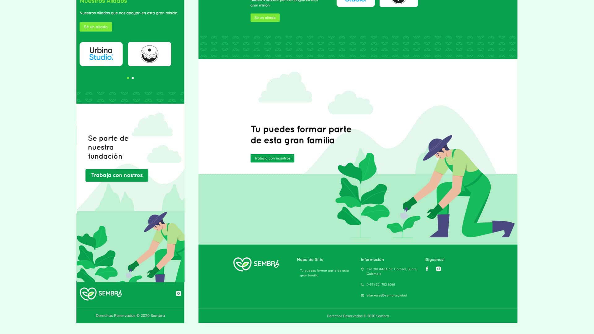Identidad visual de Sembrá aplicada al diseño web de fundación agrícola en Colombia