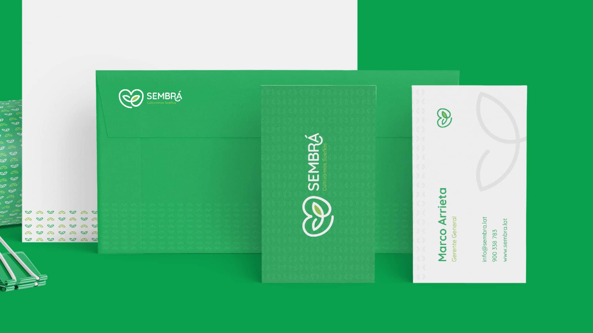 Branding Sembrá aplicado en papelería corporativa