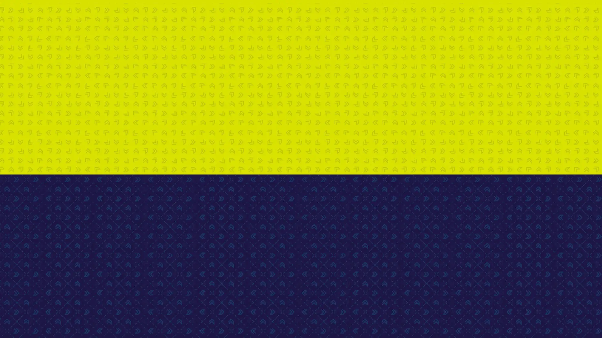 Fondo dividido horizontalmente en dos texturas de patrones repetitivos, con la mitad superior mostrando flechas geométricas sutiles sobre amarillo neón y la mitad inferior presentando el mismo diseño en azul claro sobre fondo azul oscuro