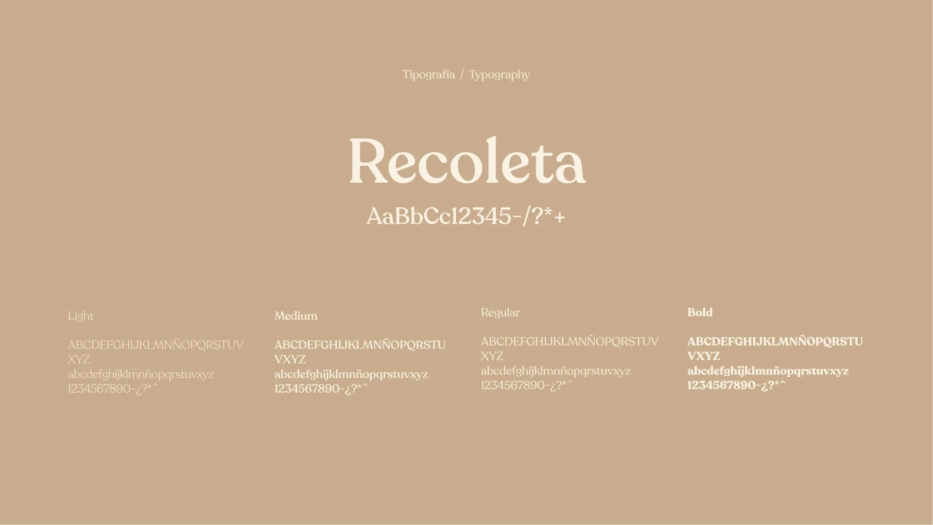 Sistema tipográfico de la marca con jerarquías y ejemplos de uso