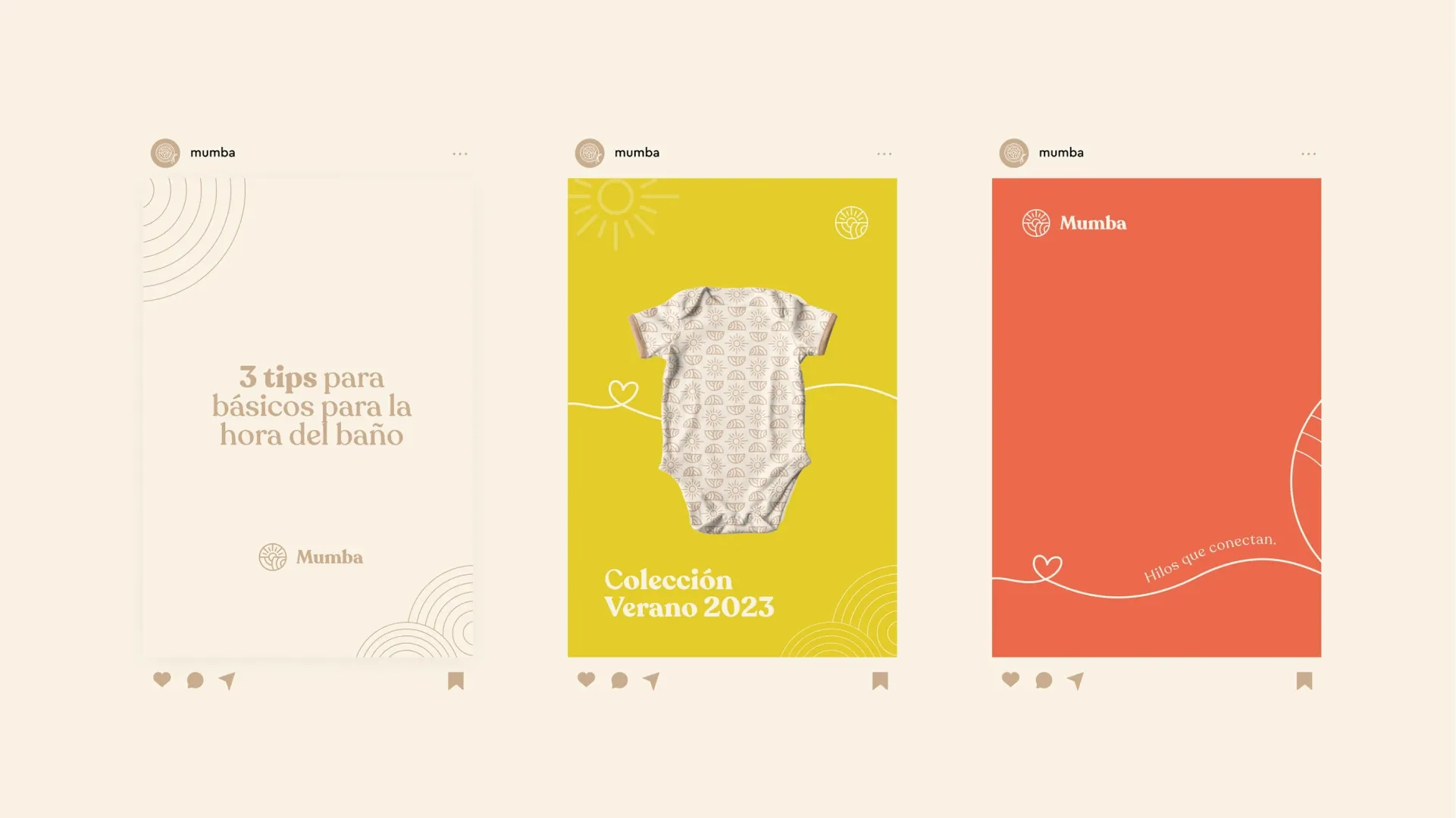 Post para redes sociales con productos infantiles y colores de la marca