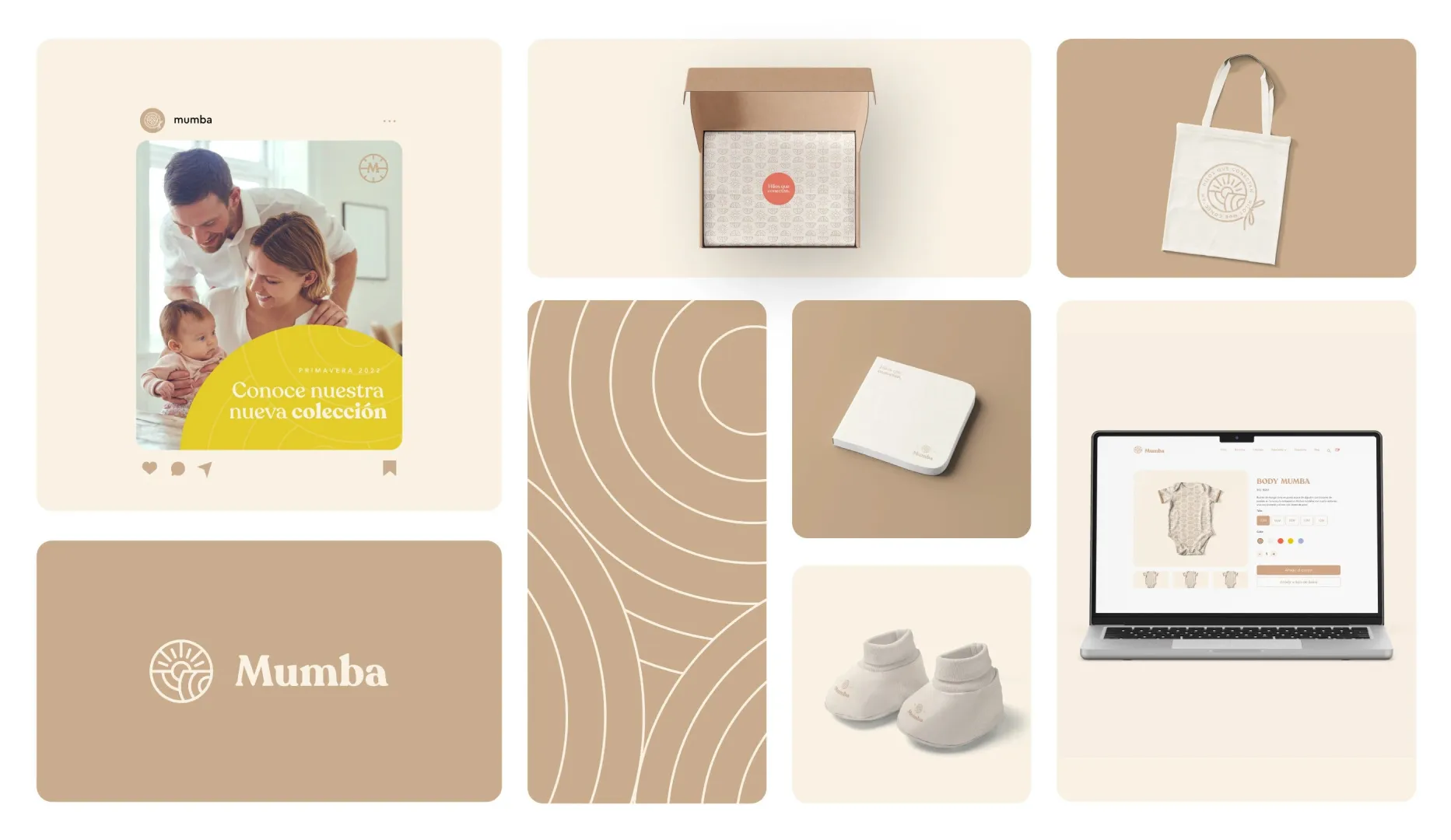 Collage de aplicaciones de marca en productos físicos y digitales