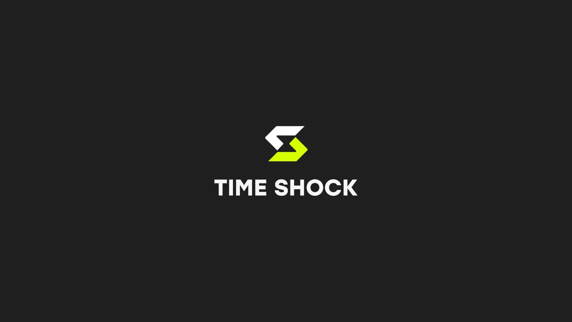 Logotipo de Time Shock con una letra S estilizada en color verde neón sobre fondo negro
