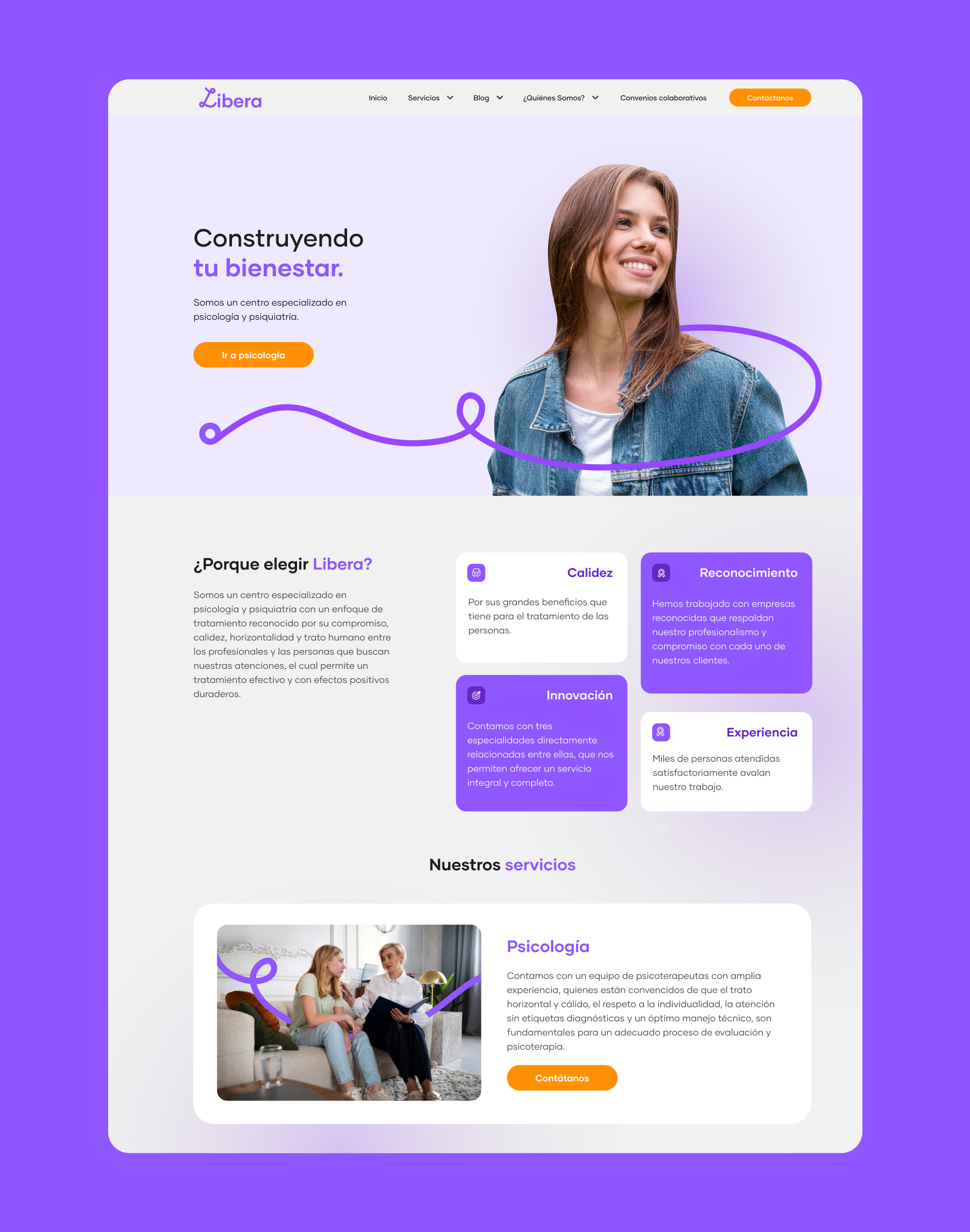 Página web de marca con diseño moderno y secciones informativas