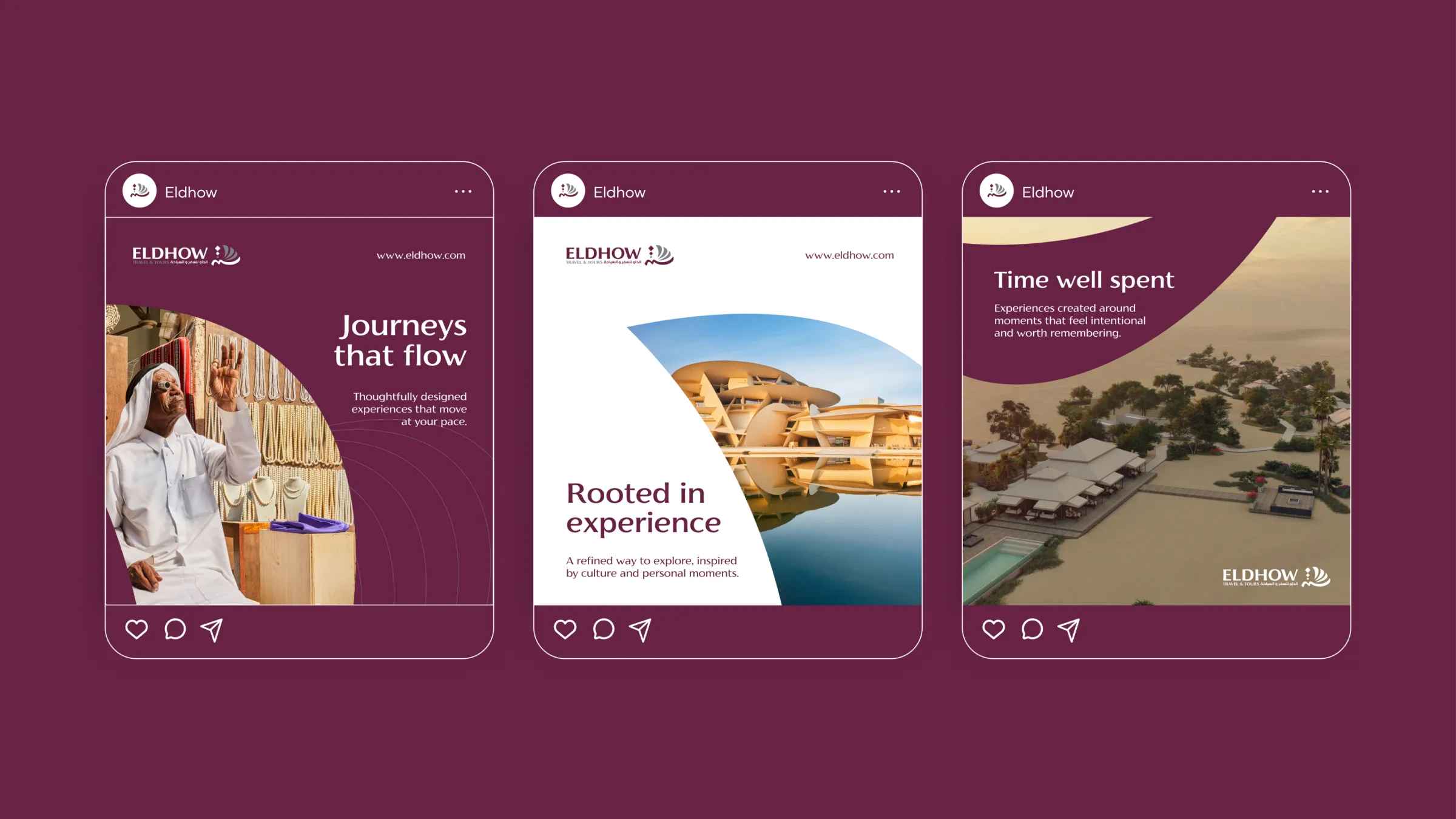 Interfaces de redes sociales con publicaciones de viajes