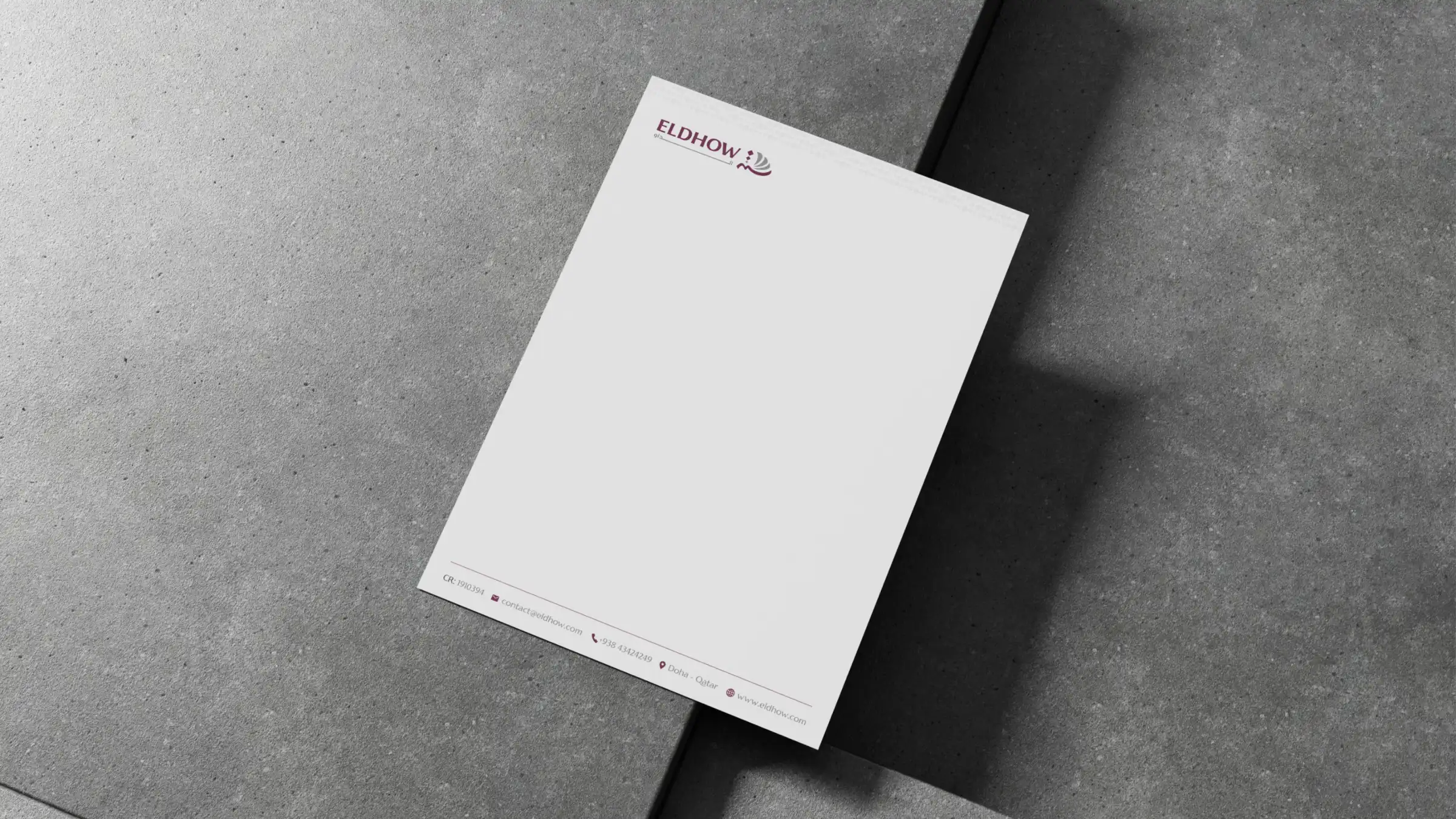 Hoja membretada corporativa sobre fondo gris