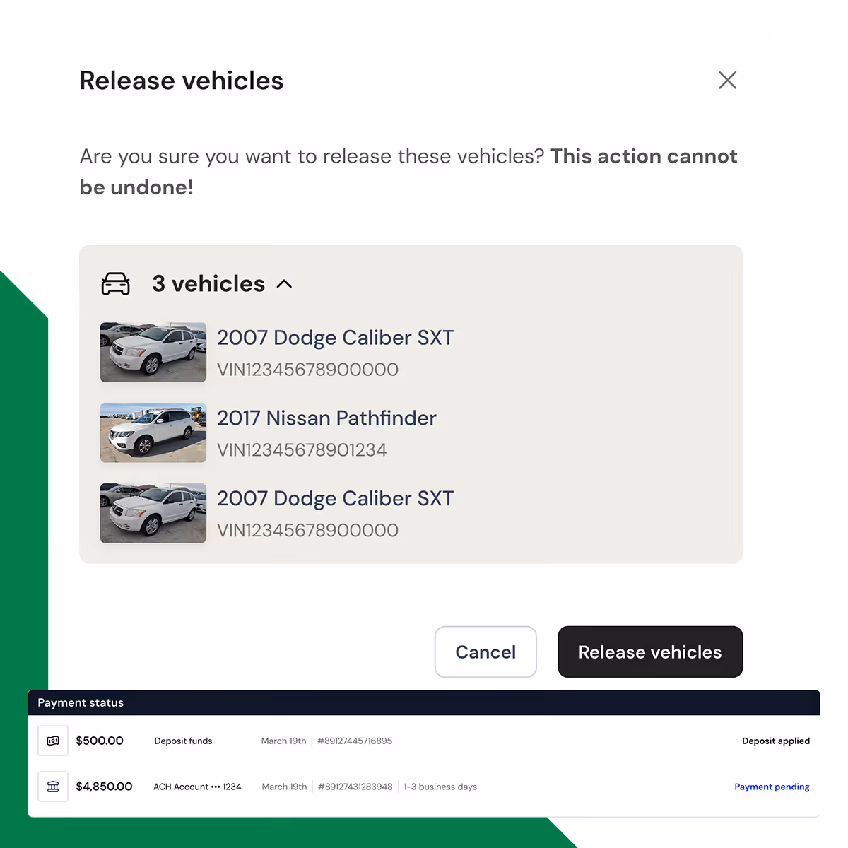 Autura Marketplace screenshots showing how to release vehicles and get paid