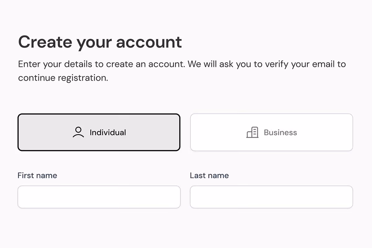 Screenshot showing the Create your account flow for Autura Marketplace