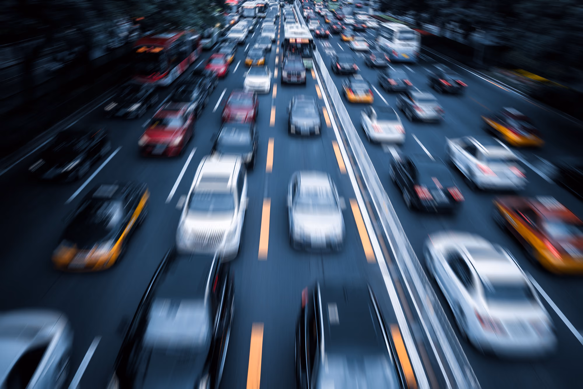 Fast moving, blurry traffic on a highway