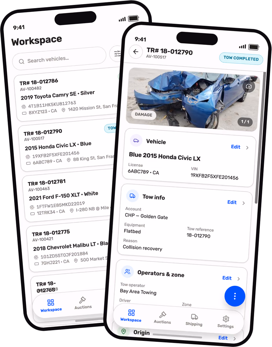 Aries Impound Express app mocked up on a mobile phone