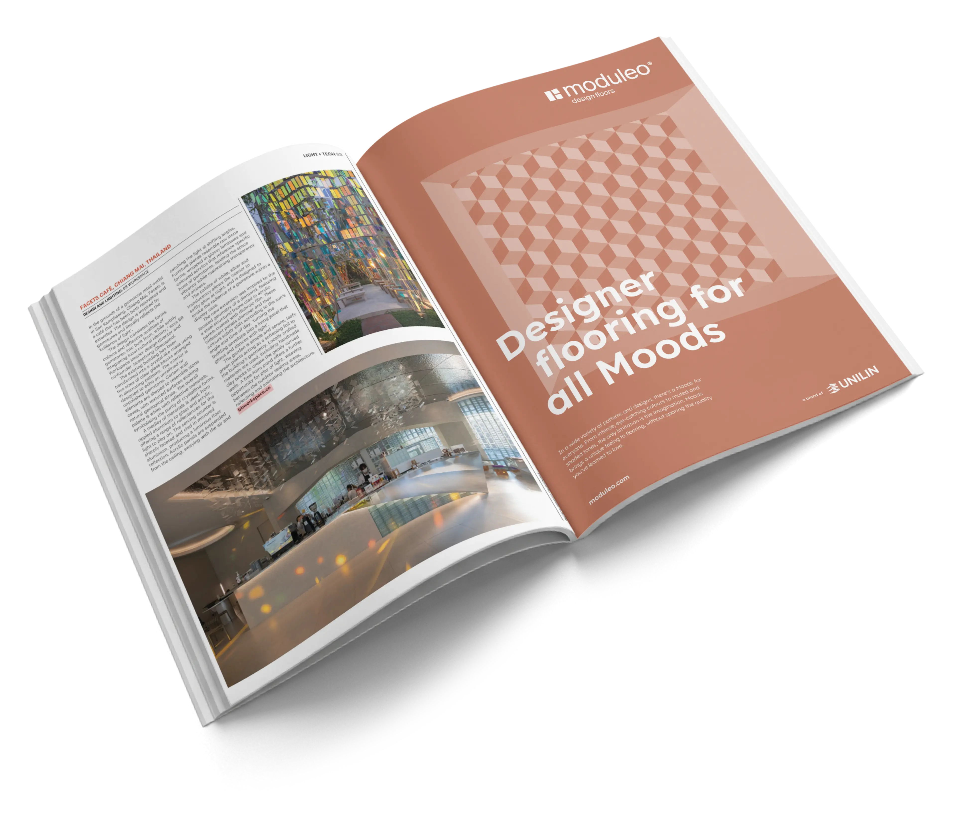 An example of print advertising from Select First for Moduleo, promoting an updated collection of vinyl flooring. 