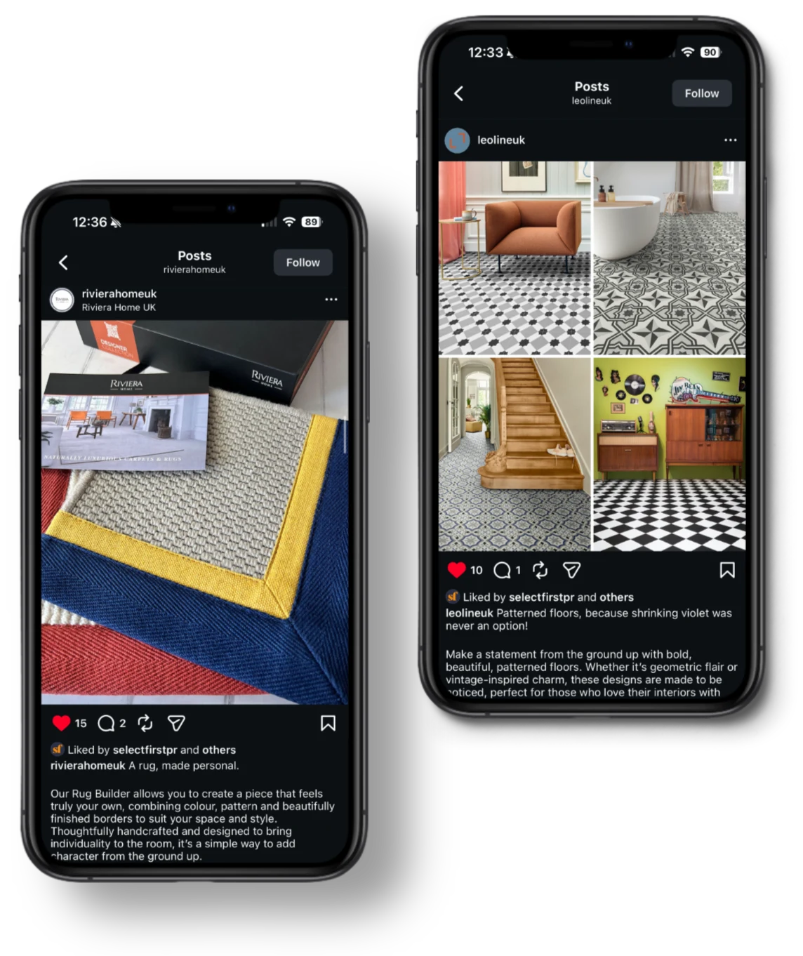 An example of Instagram content from Select First for a selection of clients.