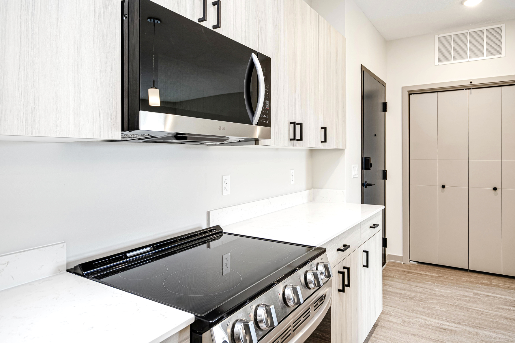 Stainless steel appliances in kitchen
