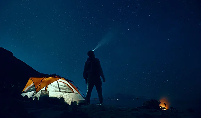 Self doubt camping torch night